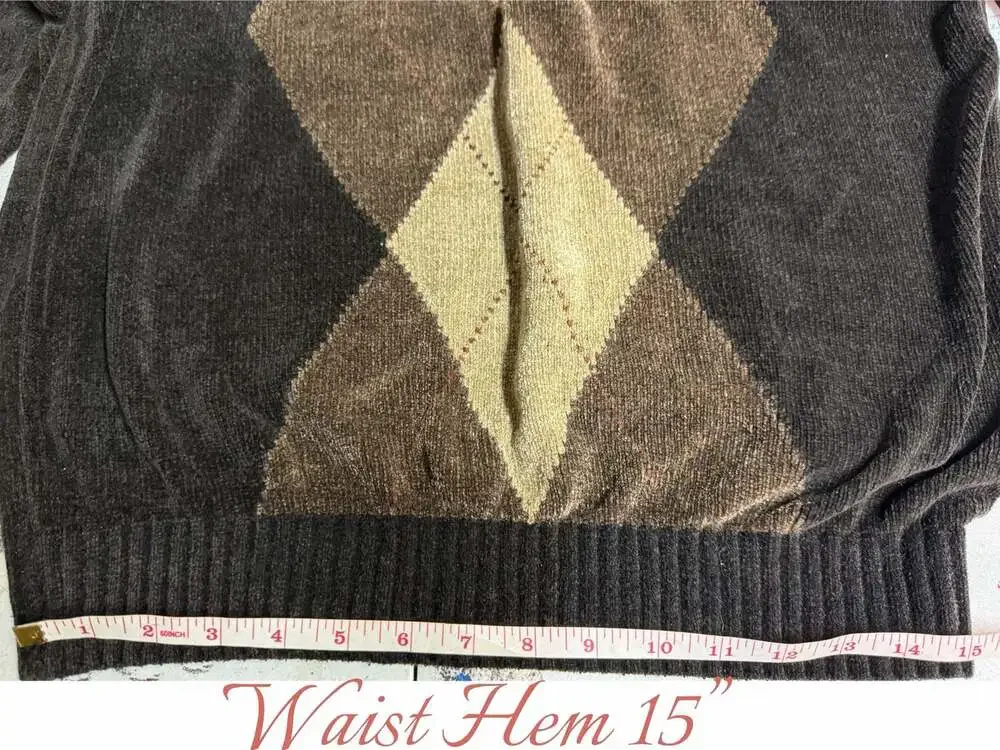 Vintage Y2K Dockers Argyle Plush Knit Sweater Men’s XL Brown Black Tan